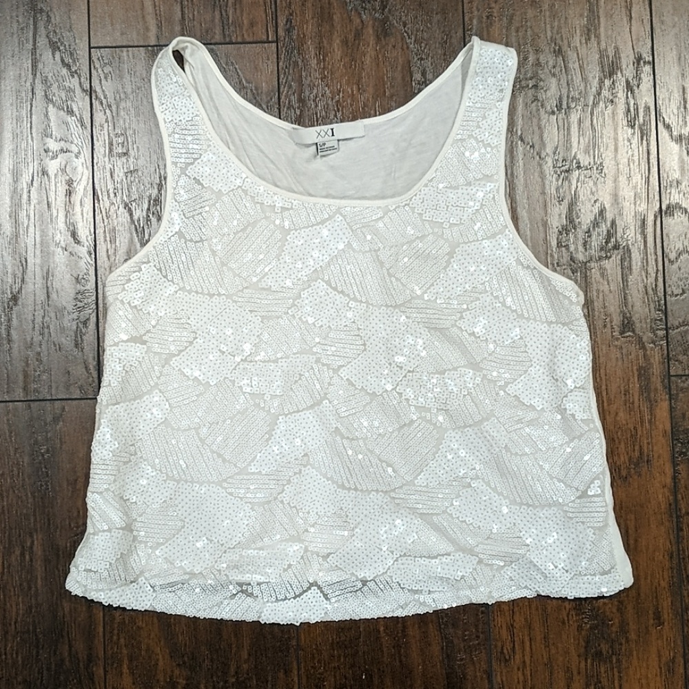 White Sequin Crop Top